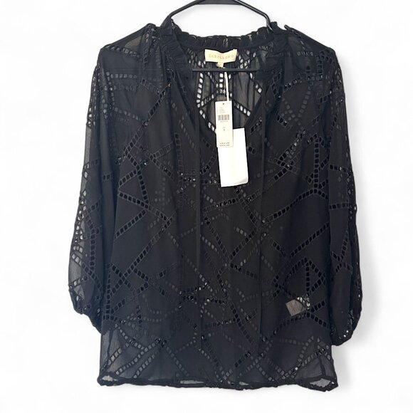 NWT Cabarello Anthropologie S Black ‘Amala’ Eyelet Long Sleeve Blouse - Picture 4 of 9